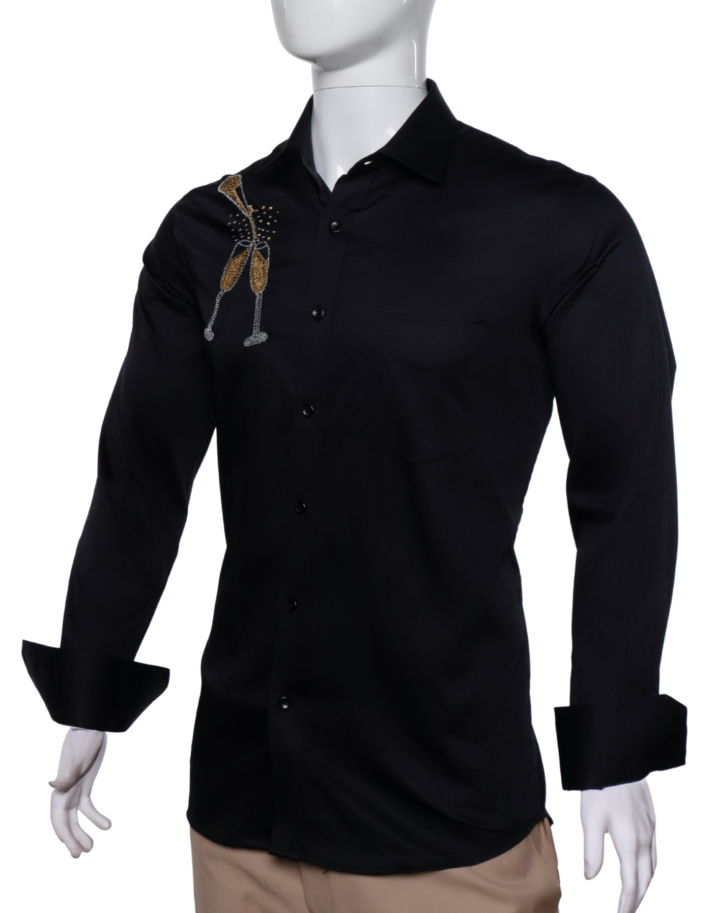 Akbar Black Embroidered Party Wear Shirt - Regular Fit, 100% Cotton